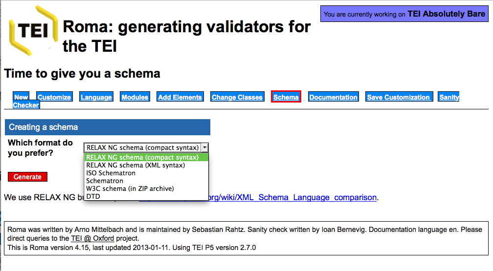Screen shot: select a schema language for download