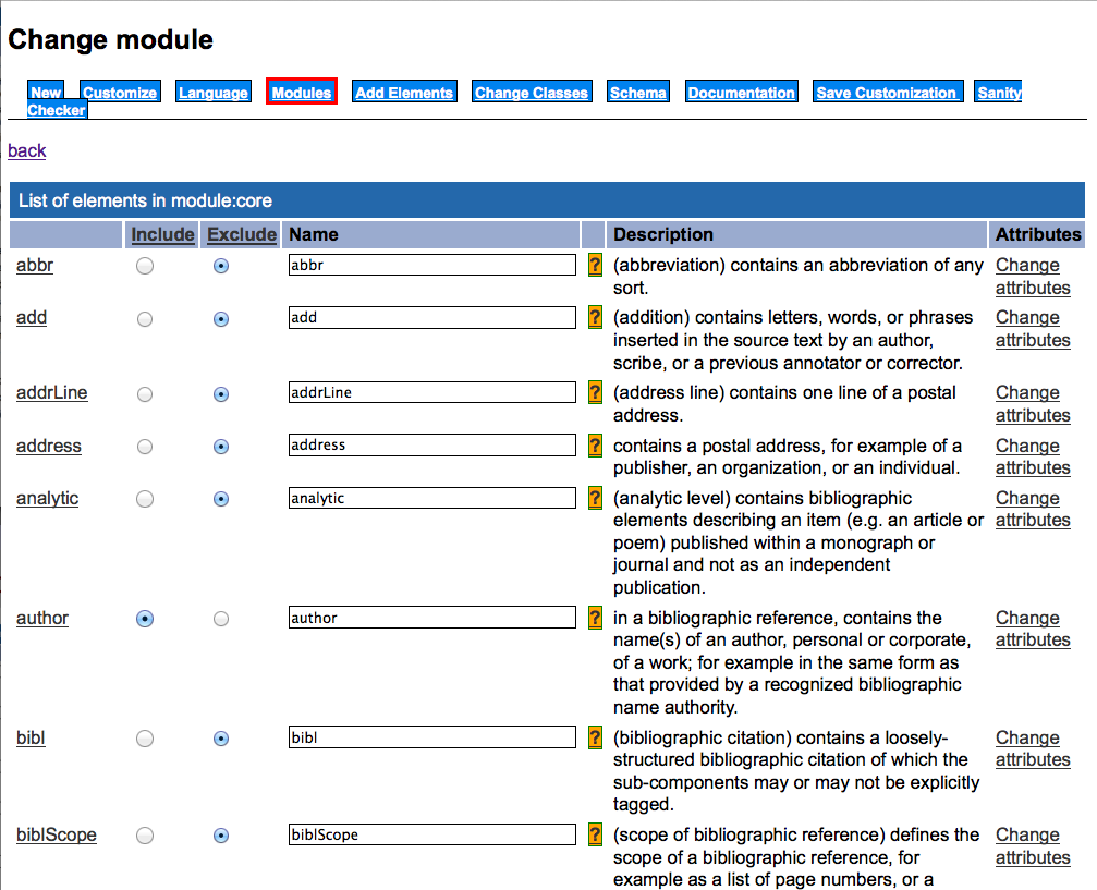 Screen shot: edit selected modules
