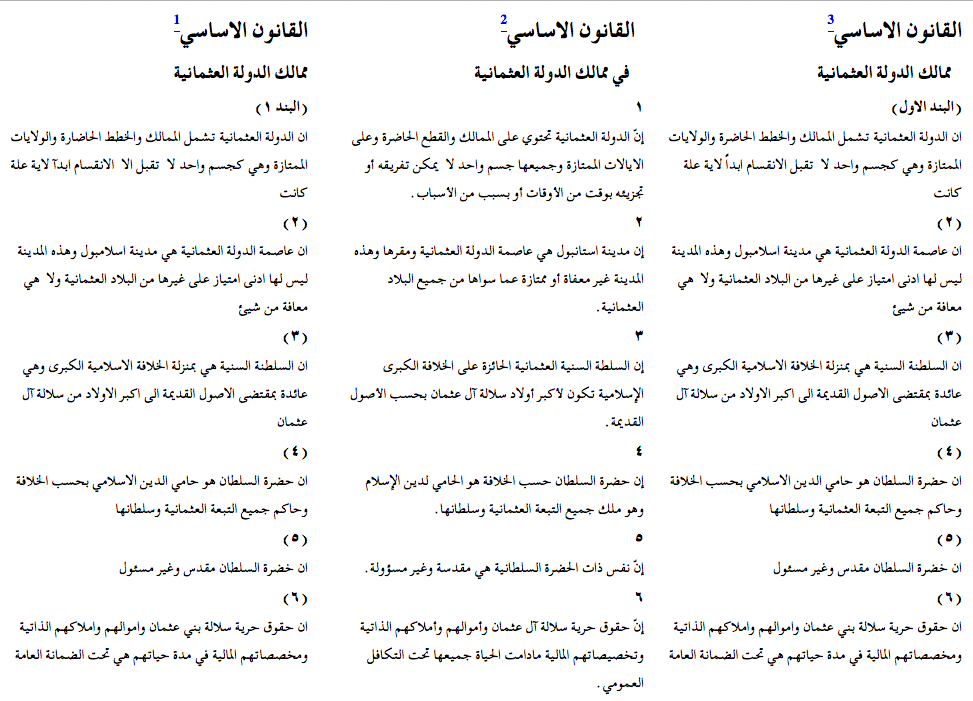 Three Arabic translations of the Ottoman constitution in a digital parallel edition