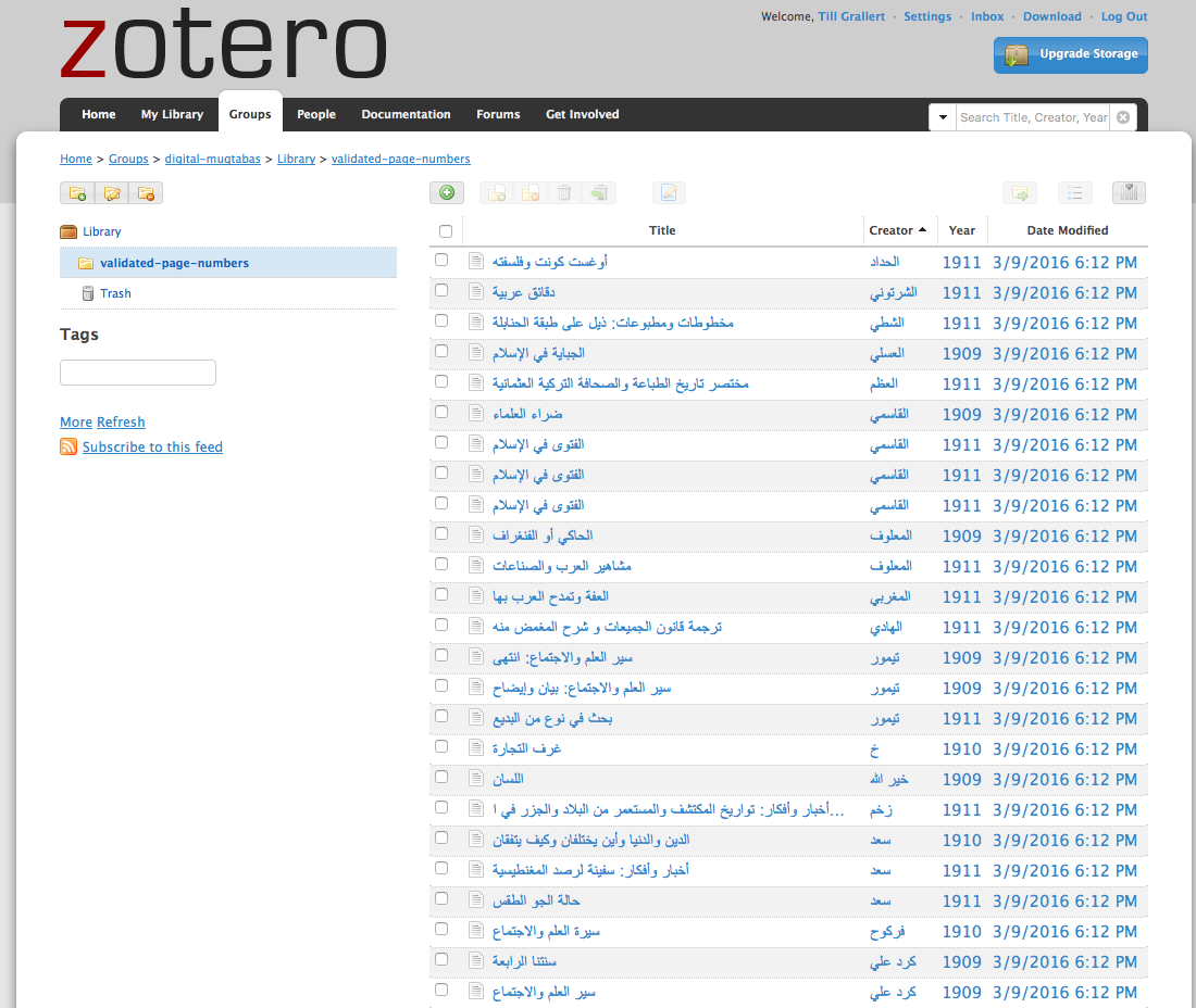 Zotero group digital-muqtabas: list view
